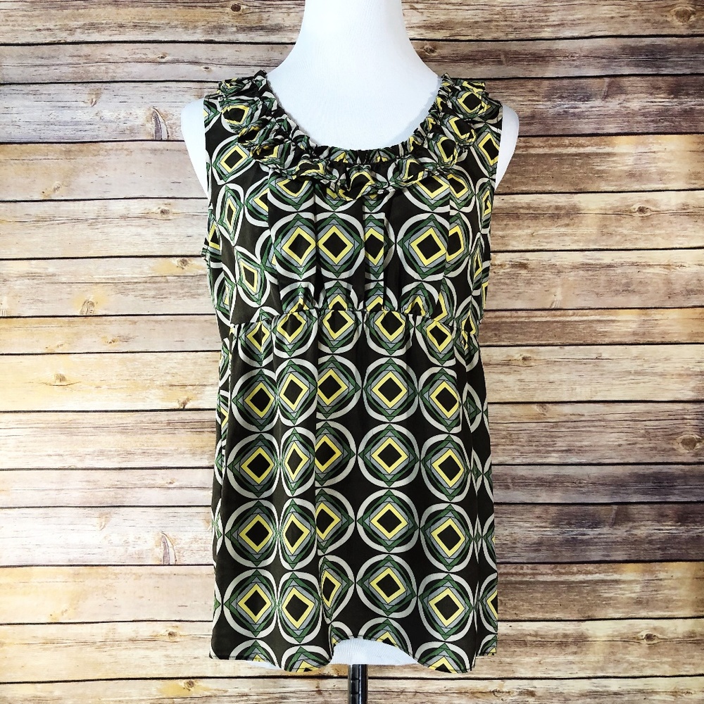Fossil Olive Green Yellow Medallion Silk Tank Top